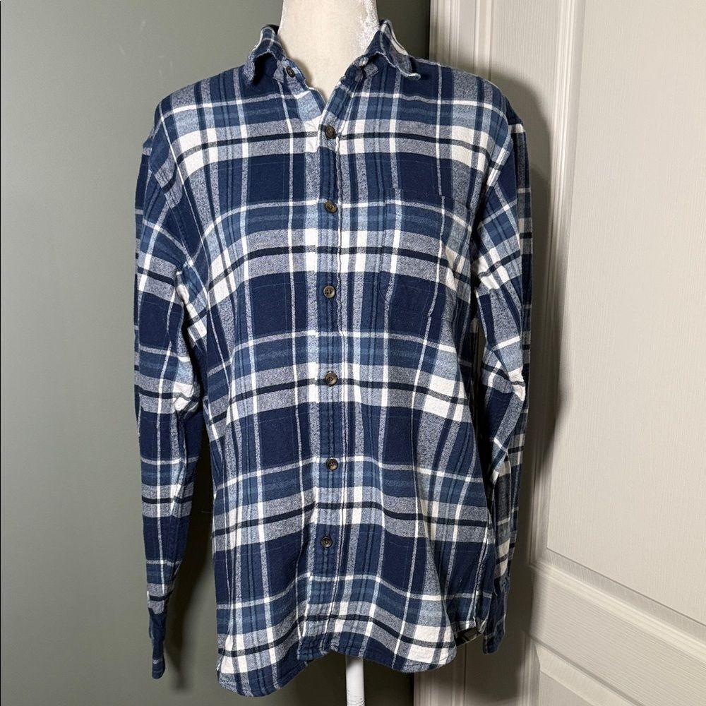 J.Crew Women’s Slim Flannel Shirt Blue White Plaid Size M Cotton Soft Flannel